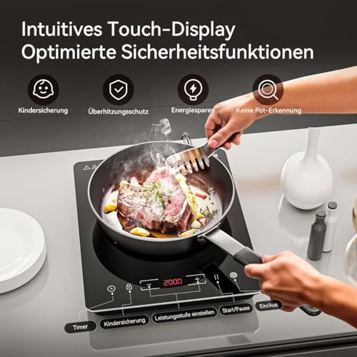 Induktionskochplatte, COOKNANO Induktionskochfeld 1 plattee, 2000W Induktionsherd, 9 Stufen...