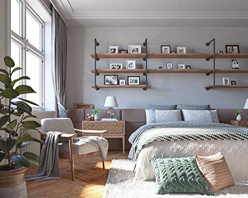DIWHY DIY Industrial Black Pipe Bookshelf Wall Ceiling Mounted Open Bookshelf Parts Bracket Kit DIY Project (2 pcs 4 Tier Pipe Shelf) Plank not Included - Thumbnail 5