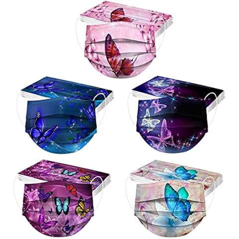 SHENQI 50 PCs Adults Disposable_Mask Butterfly Spring 3Ply Cozy Breathable Fashion Paper Masks Face_Mask Elastic Ear Loop Printed Facemask Women Men, 50 Count (Pack of 1) (pa6) Cover