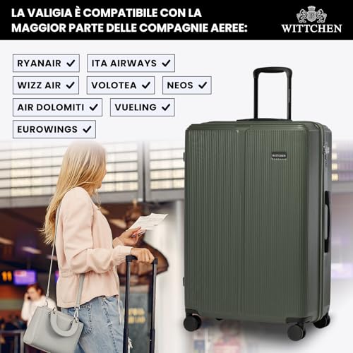 Wittchen Stripes Line Set Di Valigie 3 Pezzi | (36/65/96 L) In Abs Rigido, 4 Ruote 360°, Lucchetto A Combinazione & Manico Telescopico | Valigia Cabina/Media/Grande - Colore: Kaki - 7