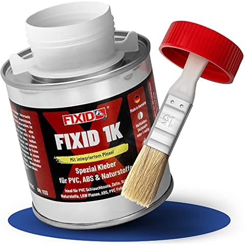 FIXID 1K Schlauchboot Reparatur Kleber extra stark 250ml mit Pinsel - Flüssiger PVC Kleber zum Flicken und Kleben von Luftmatratze Pool Boot Sup Board - Reparaturkleber selbstklebend wasserdicht Cover