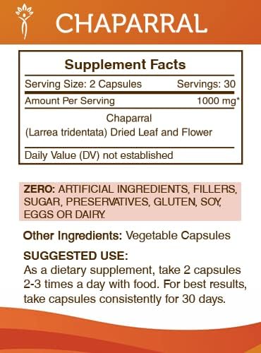 Secrets of the Tribe Chaparral 60 Capsules, 1000 mg, Chaparral (Larrea tridentata) Dried Leaf and Flower (60 Capsules) - Image 3