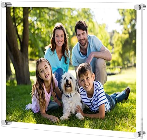 NIUBEE Clear Acrylic Wall Mount Floating Frameless Picture Frame Up to 16x20 Photo for Poster Photography Frames-Double Panel(Full Frame is 18.5x22.5 inch)
