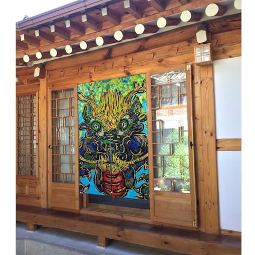 小松美羽 (12) 遮光 和風 のれん ドアカーテン 86x143cm 垂れ順 廊下/部屋/出入り口用 目隠し 暖簾