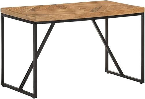 Miniatura 8 de Mesa de comedor de madera maciza de acacia y mango de 47.2 x 23.6 x 29.9 pulgadas, diseño industrial de mosaico cheurón, mesa de isla de cocina,