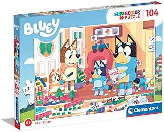 Clementoni - Bluey Supercolor Puzzle-Bluey-104 Kawałki Dzieci 6 Lat, Puzzle Kreskówki-Made in Italy, Wielobarwny, 27167