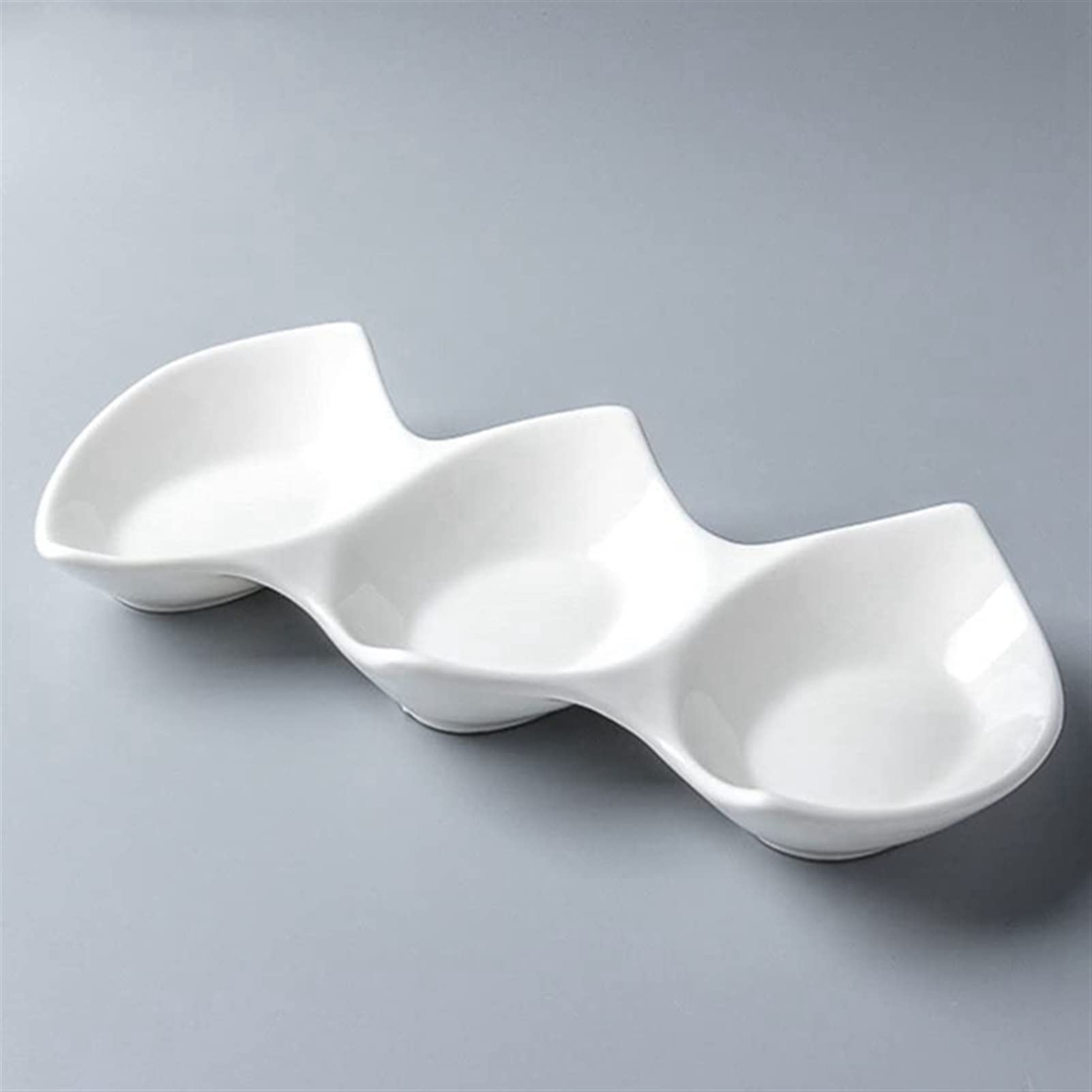 Cuenco de cerámica para ensaladas, plato para salsas, cuenco triple de doble punta, cuenco de cerámica para aperitivos, cuenco para platos de acompañamiento para restaurantes de hoteles, cuenco para