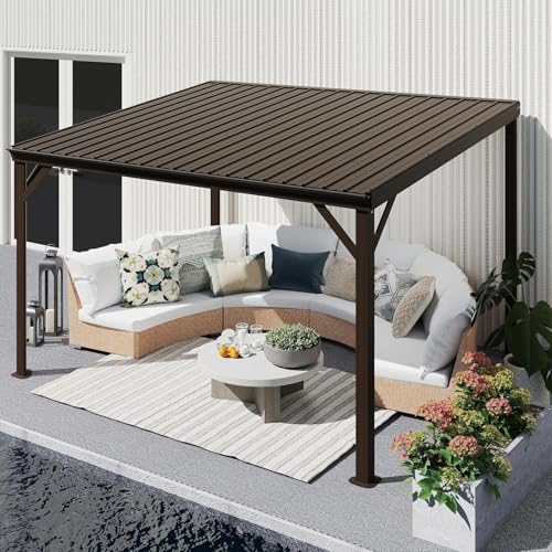 Domi 10' x 12' Lean to Hardtop Gazebo Wall Mounted Patio Gazebo Pergola