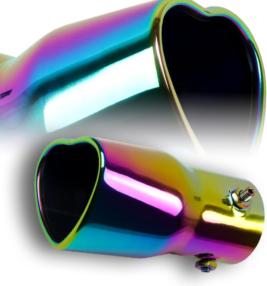 W-POWER, Universal Heart Shaped Stainless Steel 1.5" - 2.25" Inlet Exhaust Tips, Fit Pipes Diameter 1.5-2.25 inch, Adjustable Car Decoration Exhaust Tailpipe Tip, 2.83" Outlet (Straight - Neo)