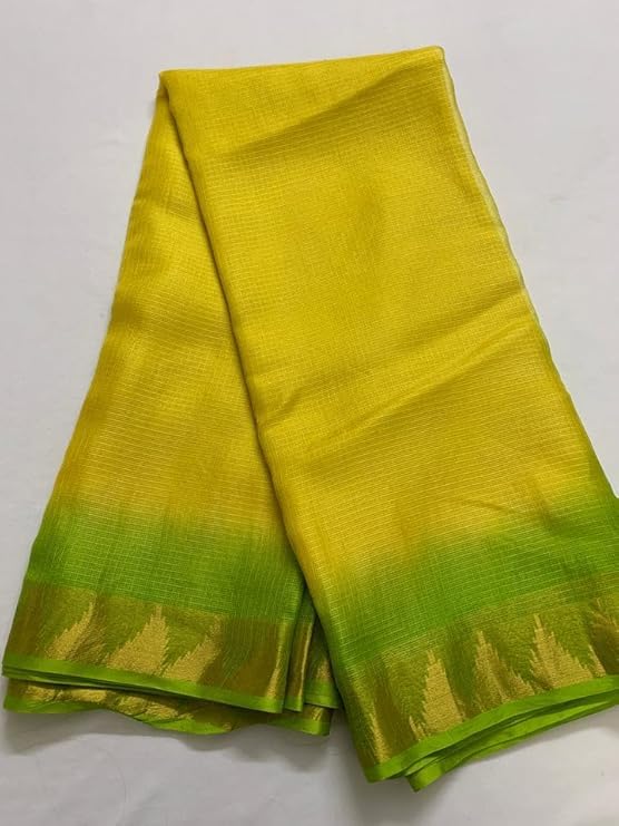 Image of Women's Bhagalpuri Pure Kota Doria Silk Net Saree With Temple Zari Border and Running Blouse Piece