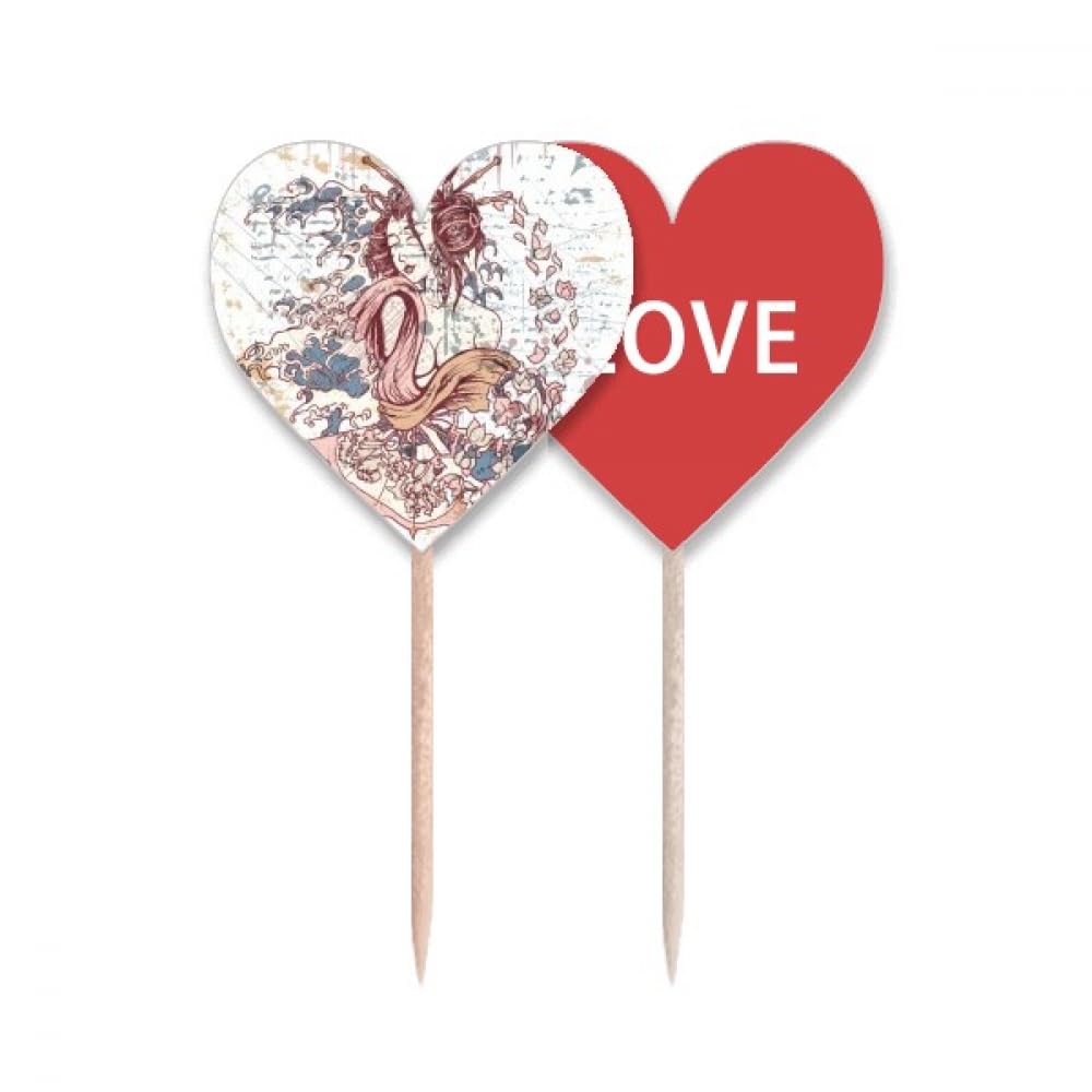 Pick Cupcake Japonais Love Heart pour Décoration Table Fête