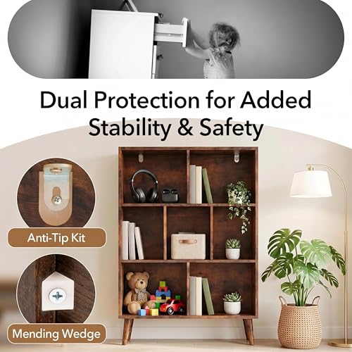 Image of HealSmart 7 Cube Storage Organizer, 3 Tier Bookshelf with Legs, Free Standing Cube Bookcase for Living Room, Bedroom, Office, Brown