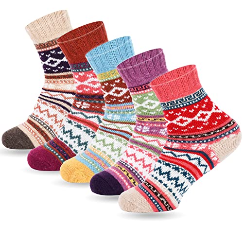 Image of YANGYANG 5 Pairs Winter Warm Thick Crew Knit Socks for Women, Christmas Gifts, Stocking Stuffers
