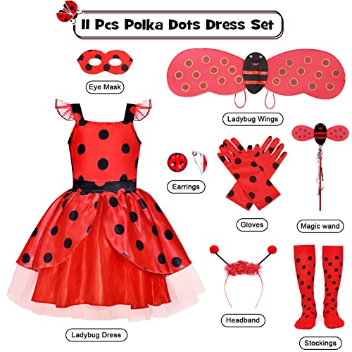 Latocos Ladybug Dress Costume For Girls With Polka Dots Dress Dress Up Pretend Play Birthday Halloween Gifts For Kids 3-10 #TOP6