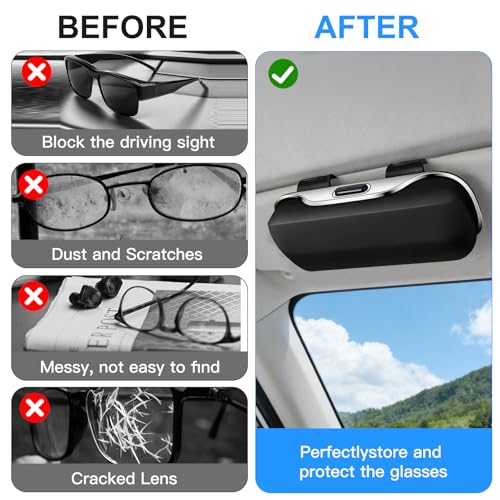 innislink Brillenhalter für Auto, Tragbarer Sonnenbrillenhalter Auto, Brillenhalter Auto Sonnenblende, Brillenetui Sonnenblende Organizer mit Gefüttert, Sonnenbrillenhalter Auto Zubehör
