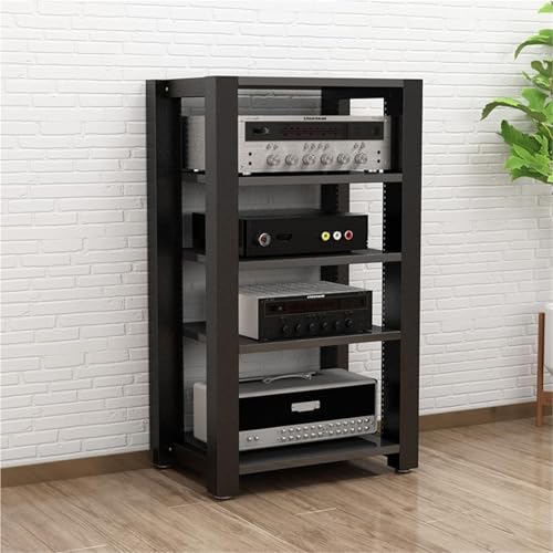 Image of Modern 5-Tier o Rack, Open Ma Cabinet for AV Equint, Metal e Ste nd for Home & Office, Slish Black o Sto Solut