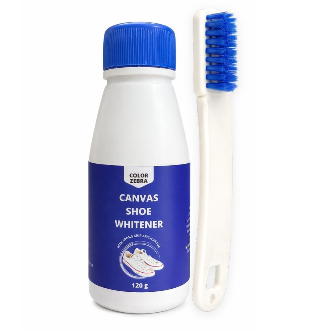 Canvas Shoe Whitener (120ml) with Improved Formulation | Sports Shoes & Sneaker Cleaner Kit | Revitalize Canvas Shoes, Remove Stains & Discoloration | Easy Sponge Applicator (Pack of 1)