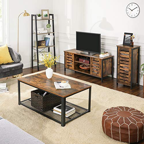 VASAGLE ALINRU Ladder Shelf, 4-Tier Bookshelf, Storage Rack Shelves, Bathroom, Living Room, Industrial Accent Furniture, Steel Frame, Greige and Black ULLS44MB