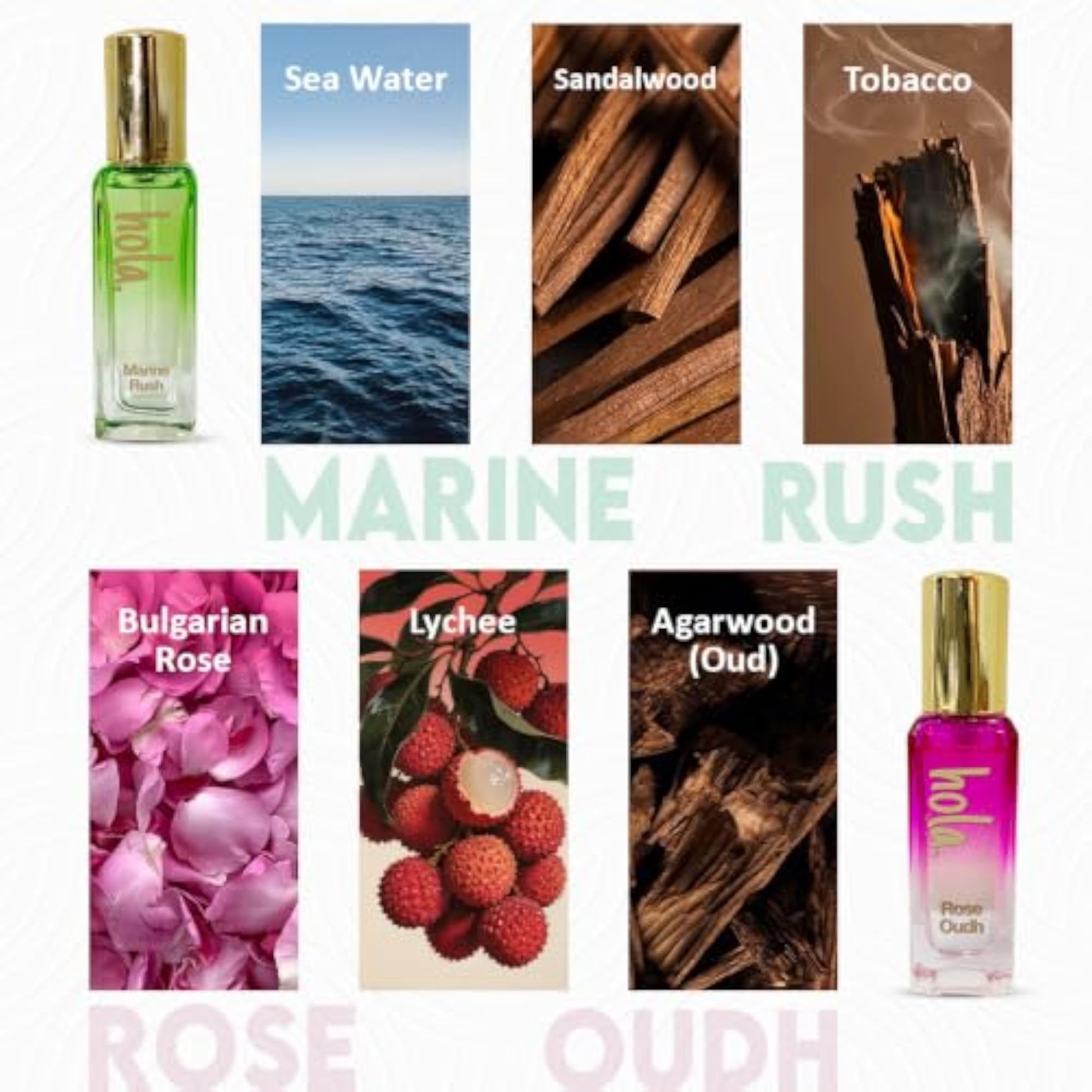 Hola Marine Rush & Rose Oudh Perfume Combo, Pack of 2