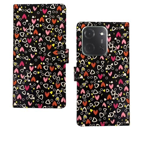 Image of amazon basics Poco C85 5G Flip Cover | Card Pockets Wallet & Stand | Flip Cover for Poco C85 5G (Black Hearts)