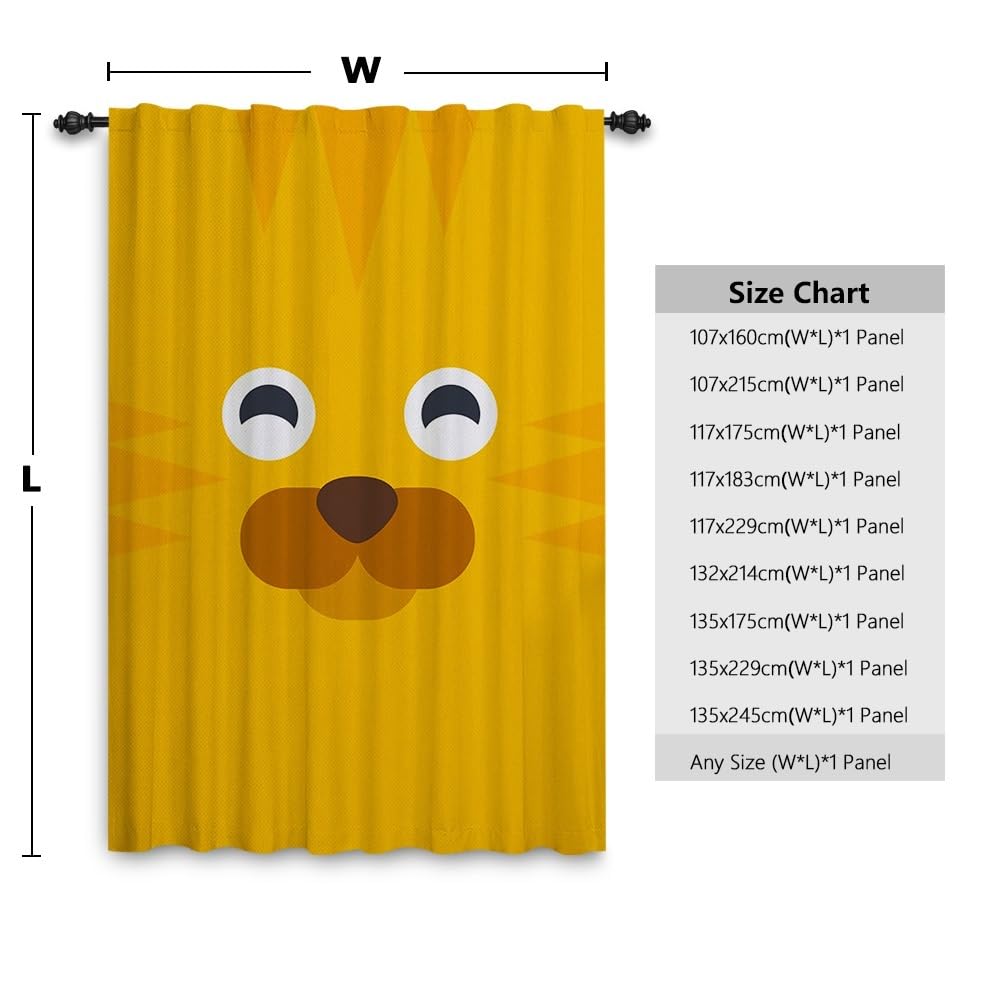 Vorhänge mit Tiermuster Tiger gelb Cartoon süß Gemusterte Vorhänge Fensterdekoration für Kinder Jungenschlafzimmer Kinderzimmer Sichtschutz im Innenbereich Vorhang 135x245cm 1 Stück