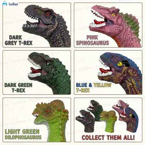 Image of FunBlast Dinosaur Finger Puppets Set for Kids - Soft Rubber Realistic Dino Head Toys for Pretend Play, Birthday Return Gifts & Party Favors (Pack of 5) - Color May Vary