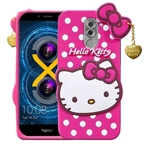 Image of Unirock Hello Kitty Back Case Cover for Honor 6X| 3D Cute Hello Kitty Case |Soft Silicone Rubber Back Cover with Pendant Kitty Cover for Honor 6X (Pink)