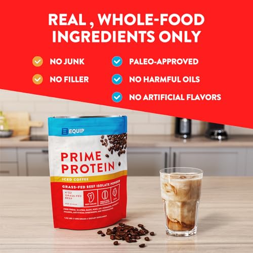 Equip Foods Prime Protein Powder | Clean, Grass Fed Beef Protein Isolate | Carnivore Protein Powder | Paleo, Keto Friendly | Gluten, Dairy Free | Helps Build & Repair Tissue | 30 Servings, Iced Coffee - Image 5