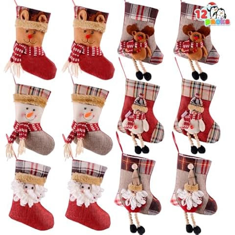 JOYIN 12 Pcs Mini Christmas Stockings 3D Bulk Xmas Stockings Cover