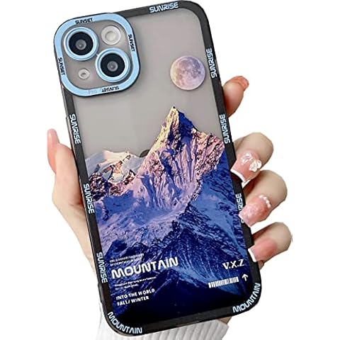 JANDM Compatible with iPhone 13 Case, Romantic Mountain Sunset Clouds Moon Night Scenery Lovely Phone Case Soft Shockproof Camera Protective Cute for Women Girls Case for iPhone 13 -Blue Cover