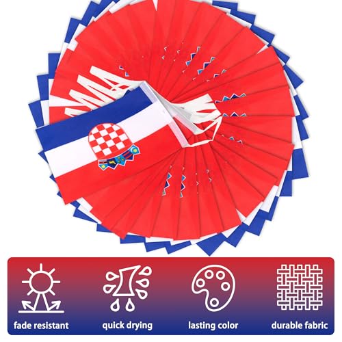 Image of Croatia String Flag Pennant Banner, Small Mini Croatian Flags Bunting Banner, National Country Decoration for School, Party, Sports Events, Patriotic Festival, 33 Feet 30 Flags