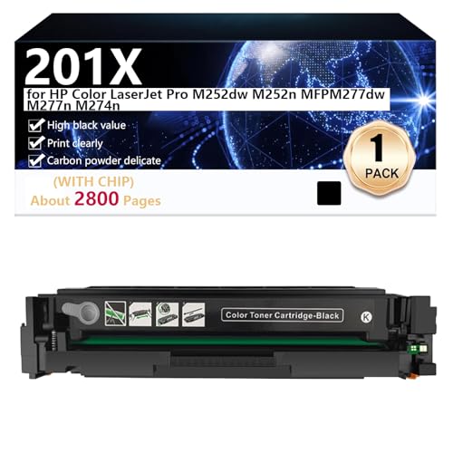 Image of 201X Toner Cartridge Compatible for HP Color LaserJet Pro M252dw M252n MFPM277dw M277n M274n Printers, High Yield 2800 Pages, Clear Printing,Black-1 pack