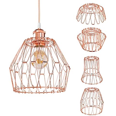 Sevenpers Light Shade Ceiling Vintage Basket Cage Lampshade with Multiple Shapes for Pendant Light Table Lamp Bedroom Kitchen Hallway Living Room Rose Gold 31cm Cover