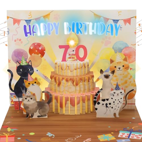 Carte d'anniversaire pop-up 70 ans avec musique et lumière : cadeau original 3D