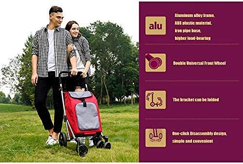 Einkaufswagentaschen,Leichter Lebensmittel Faltbarer Einkaufswagen-Trolley,6-Rollen-Einkaufstrolley-Tasche,Rot – Bild 3