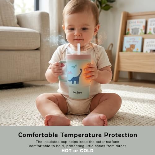 Image of BAYBEE Leak-Proof Sipper Bottle for Toddlers | BPA-Free Tritan Sipper Bottle with Straw for Babies with Double-Wall Insulation | Training Cup for Baby with Easy Clean & Easy-Grip for Kids (Grey)