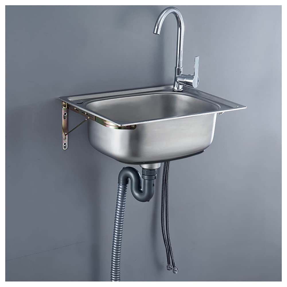 WDSOPK Stainless Steel Sink for Washing with Faucet, Wall Mount Hand Basin for Restaurant, Kitchen and Home, Single Bowl (Silver 68x45cm)