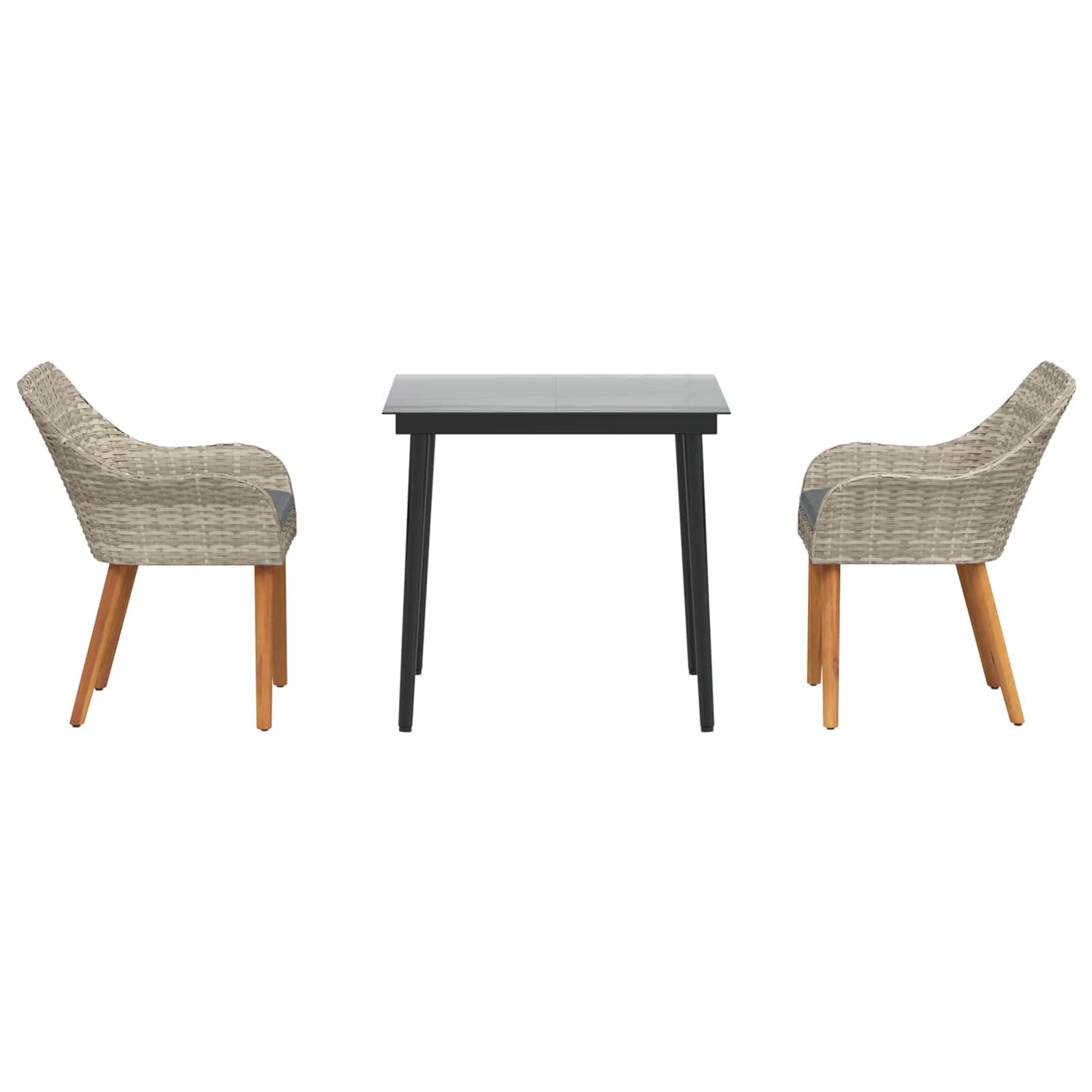 Geecher Set da Pranzo per Giardino, 3 Pezzi in polyrattan Grigio Chiaro con Cuscini Esterni, Tavolo 200x100 cm e sedie 62.5x55x82 cm, Moderno e Resistente alle intemperie for Uso all'aperto