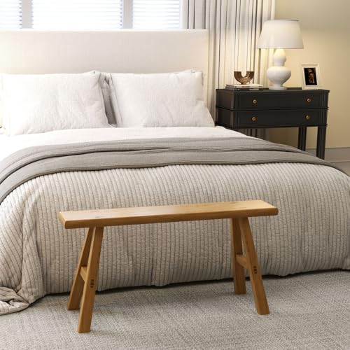Asian Wood Bench Noodle Bench Farmhouse Indoor Wooden Handmade Solid Wood Decorative Bench 2-3ps for Living Room Dining Bedroom Entryway with Armless Design