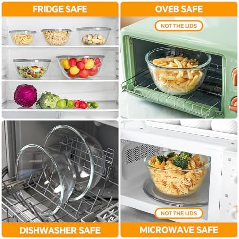 Glass Mixing Bowls with Lids Set of 5(4.78QT,2.2QT,1.7QT,1.1QT,0.85QT),Thick Glass Nesting Bowls for Kitchen Baking,Cooking Prep,Storage,Serving,Large Salad Bowls,Dishwasher Microwave Freezer Safe - Thumbnail 5