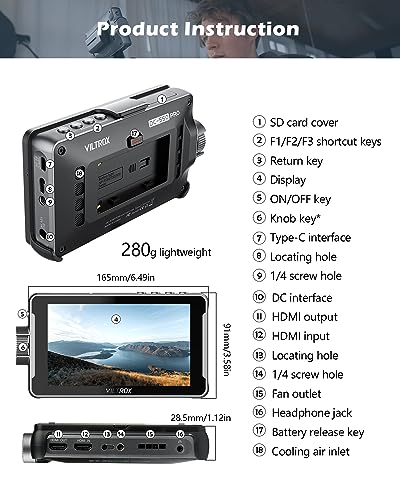 Image of VILTROX DC-550 PRO Touchscreen Camera Video Monitor, 5.5 Inch 1200nits 4K HDMI in /Out Video Field Monitor Kit with Battery - On-Camera Touchscreen Monitor, 3D LUT, 1920X1080
