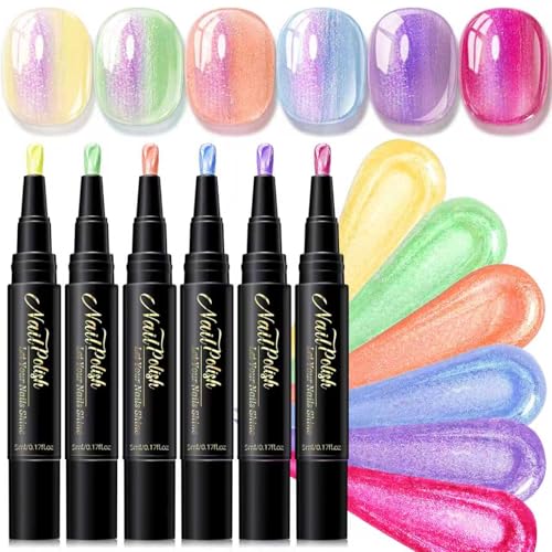 6 Farben Nagellack Schnelltrocknend Wasserbasis - Pearl Nagellackstifte für Nägel Nail Polish Uv Ohne 3 In 1 Nagelkunst-Stifte