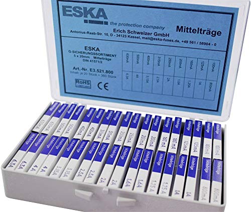 ESKA E3521800 Feinsicherung-Sortiment (Ø x L) 5mm x 20mm Mittelträge -mT- Inhalt 360 Teile