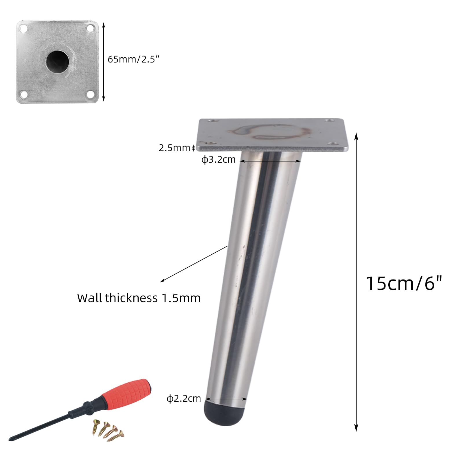 Gambe per Mobili Piedini Conici da 15 cm 4 Pezzi Supporto per Tavolo In Argento Superficie Galvanica In Acciaio Inossidabile Piedini per Divano Altezza: 10-20 cm Piedini per Mobile da 15 cm/6"