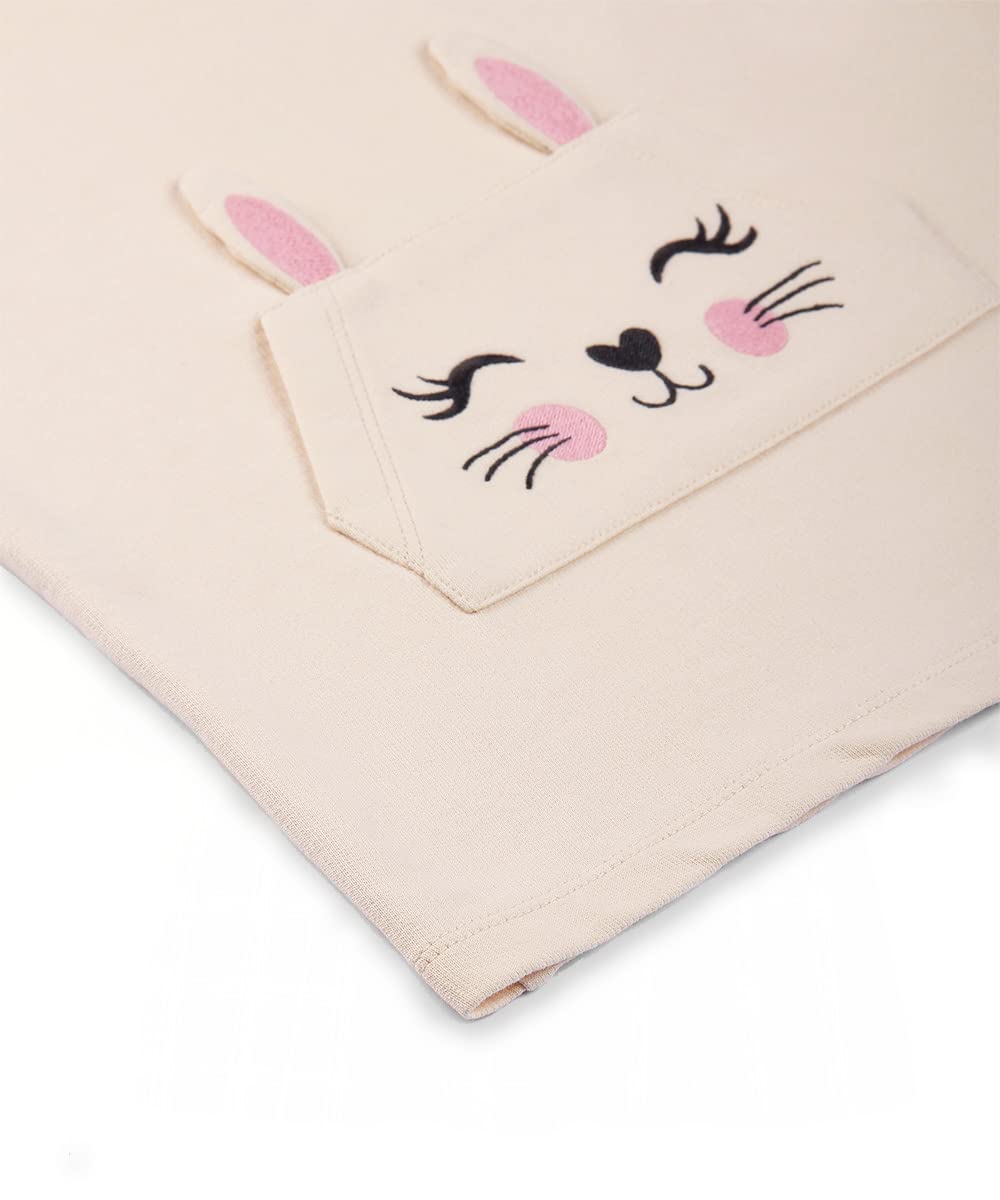 Beebay Kids Girls Beige Bunny Emb Drop Shoulder Knee-Length Sweatshirt | Soft Cotton Fabric | Round Neck | Casual Wear 1