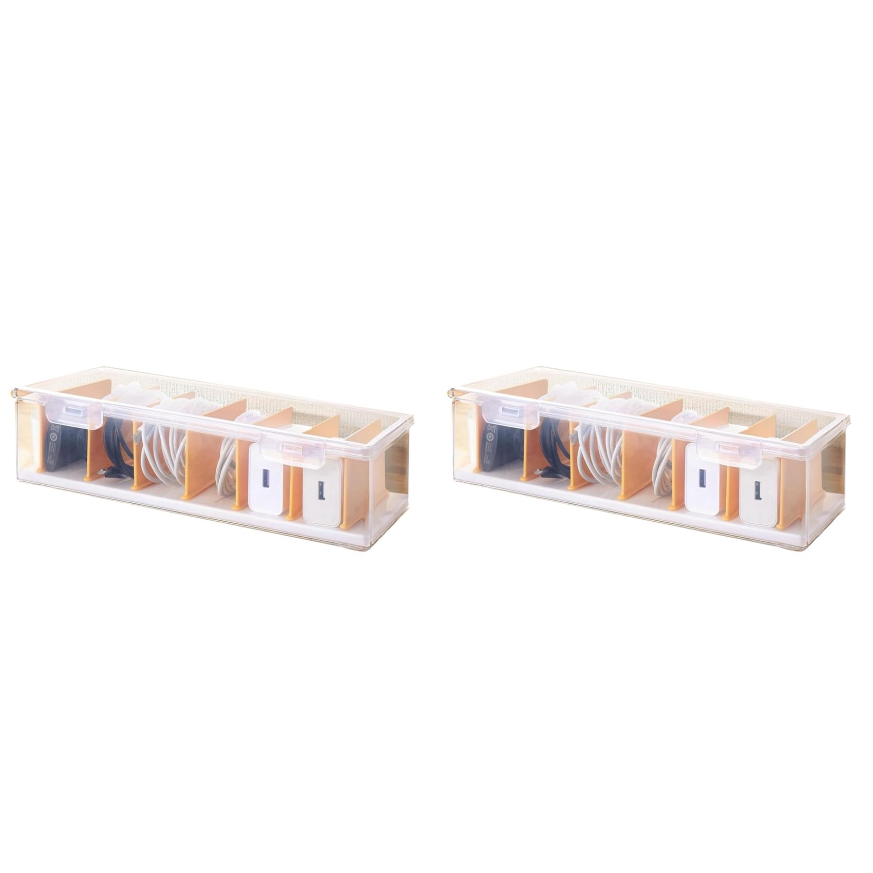 Hndhbfgrt 2X Clear Cable Organizer Box with Lid, Charger Cable Cord Storage Organizer, Desk Organizers, Multifunctional