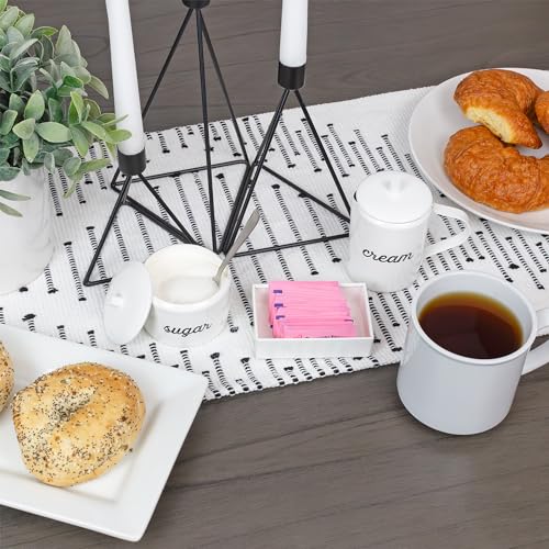 AuldHome Design Enamel Cream and Sugar Set, Rustic Farmhouse Set w/Sweetener Packet Holder, Sugar Bowl, Spoon and Cream Pitcher