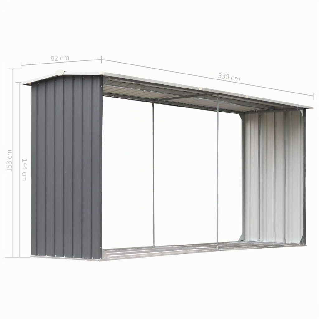 Festnight Metall Brennholzlager Kaminholzunterstand Holzlager aus Stahl 330 x 92 x 153 cm Grau