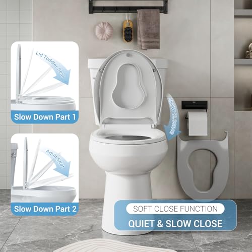 Toilet Seat Cover, White Round Toddler Toilet Seat with Secure Lock, Dual-Function Design, Child-Friendly and Adult-Friendly, Easy to Install for Growing Families
