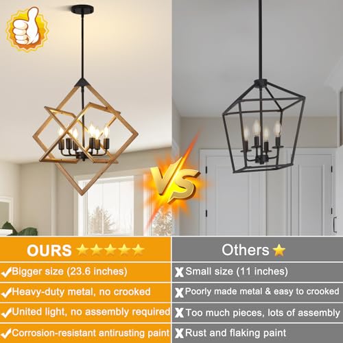 Modern Chandelier for Dining Room (24",6-Light), No Assembly Required Wood Grain Dining Room Light Fixture Over Table, Industrial Hanging Pendant Lights Fixture for Kitchen Island, Entryway, Foyer by UnicozoHome - Image 2
